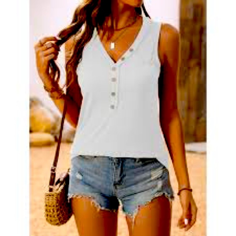 White V-Neck Sleeveless lightweight top. NWOT.